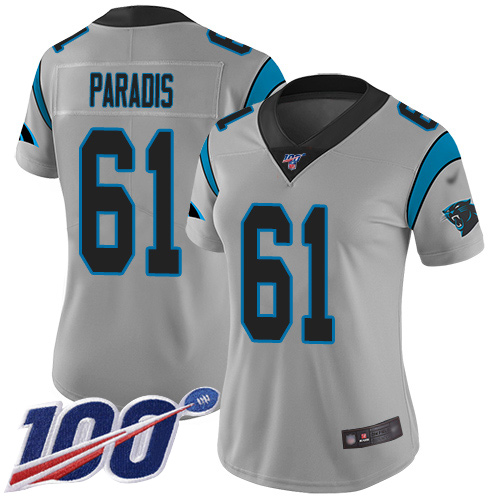 Carolina Panthers Limited Silver Women Matt Paradis Jersey NFL Football #61 100th Season Inverted Legend->women nfl jersey->Women Jersey
